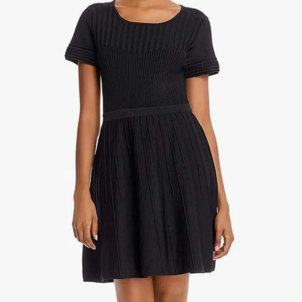 Parker Hamilton Knit Ribbed Fit & Flare Dress Black